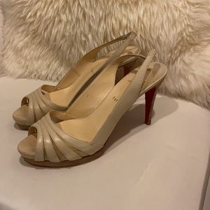 LOUBOUTIN NUDE RED BOTTOM SANDAL HEELS
